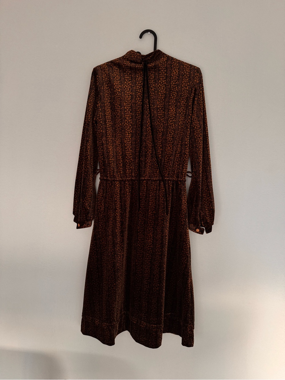 Long Sleeve Brown Patterned Midi Dress
